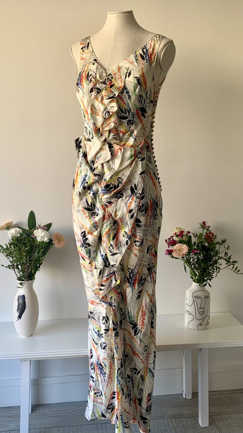 John Galliano SS 2003 botanical print silk gown