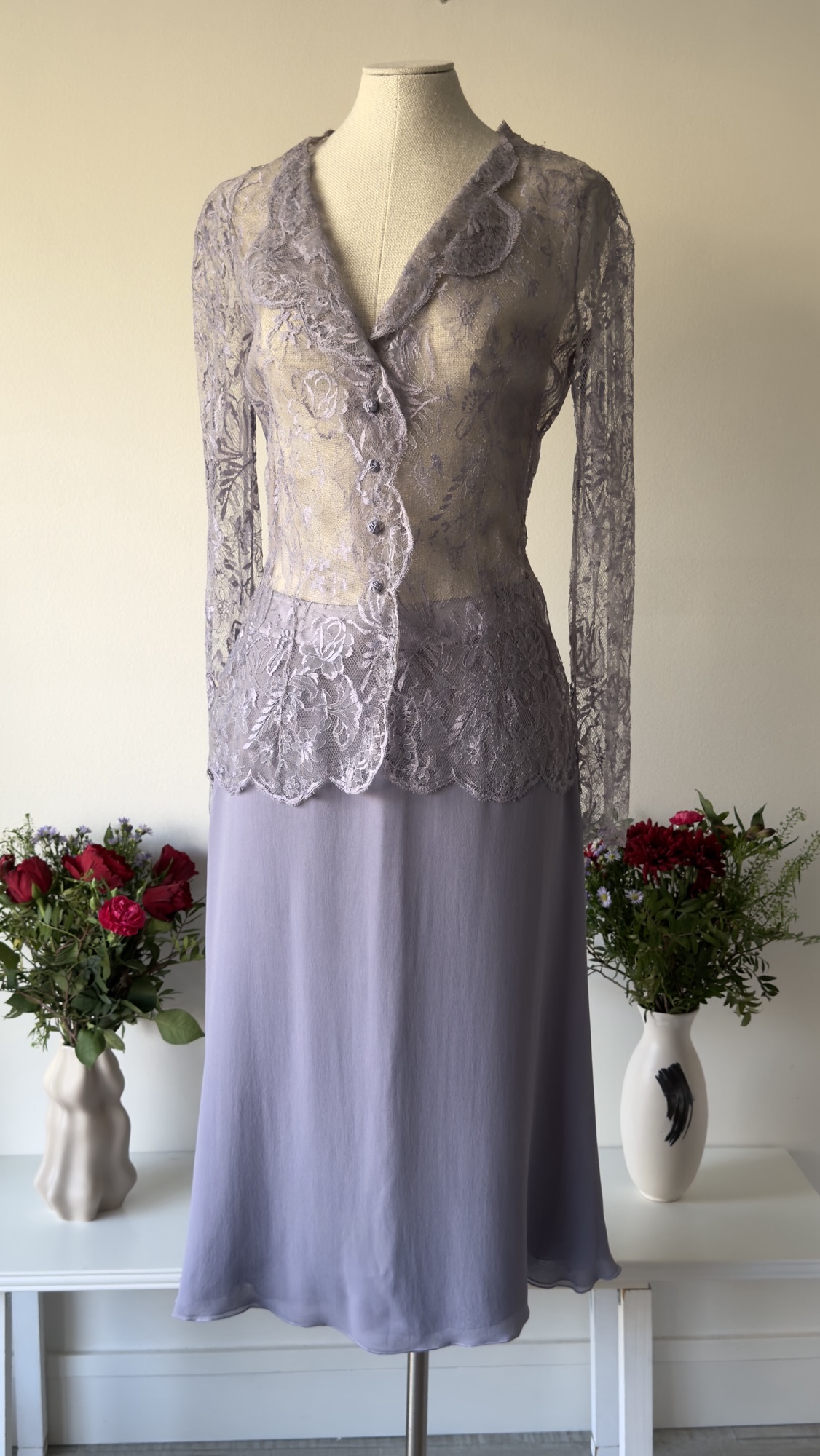 Valentino Sprng Summer 1997 lilac silk and lace set runway vintage