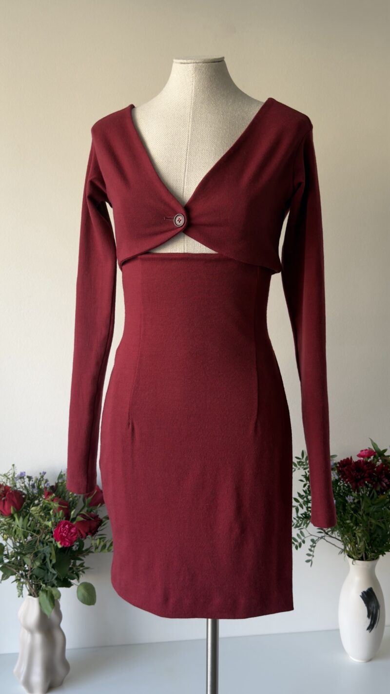 Dolce & Gabbana FW 1992 dark red cardigan and skirt set