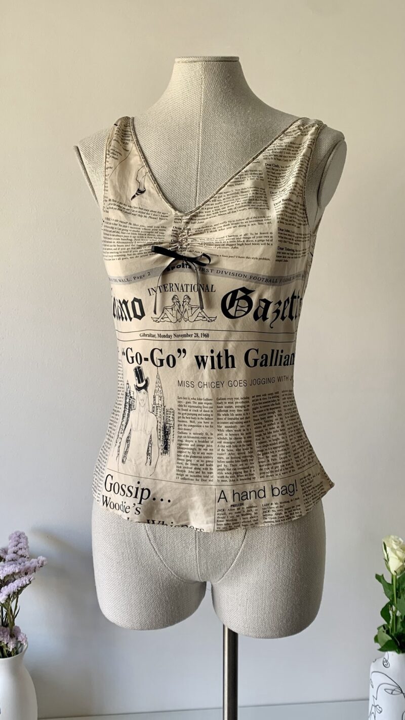 archives theory john galliano runway spring summer 2006 collection newspaper print top beige vintage archive