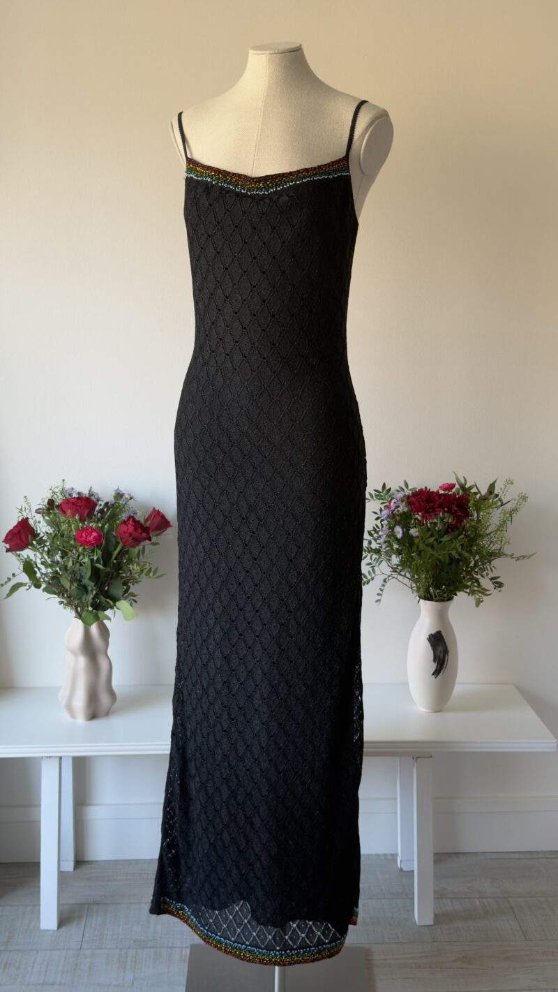 Christian Dior FW 2001 black beaded evening gown