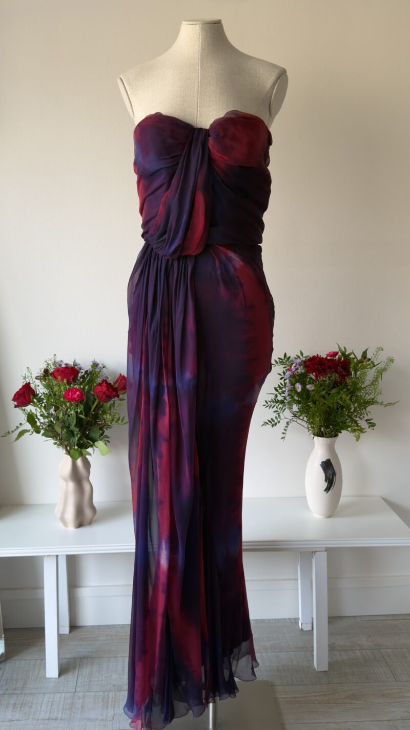 John Galliano FW 2006 tie dye multicolour evening gown