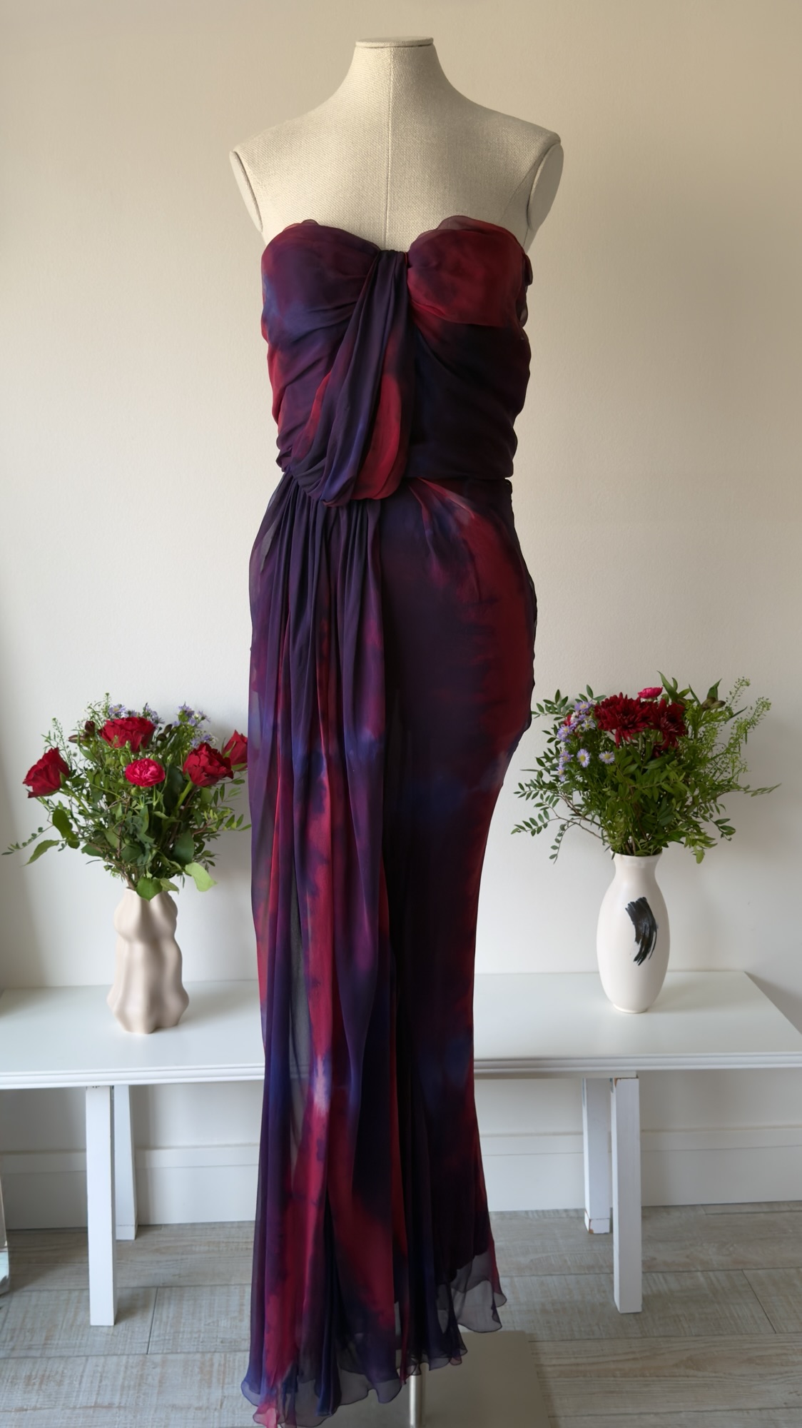 John Galliano FW 2006 tie dye multicolour evening gown