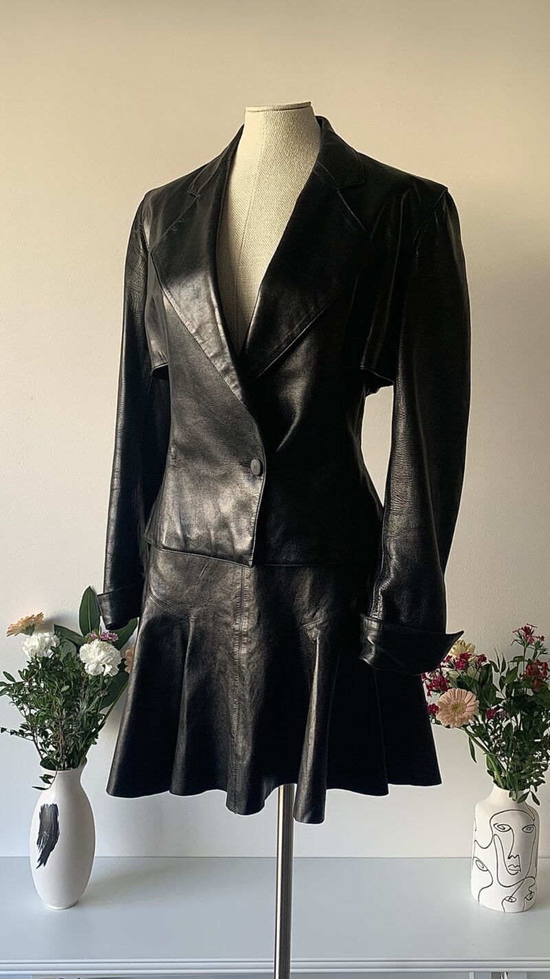 Alaia FW 1988 leather jacket and skirt set