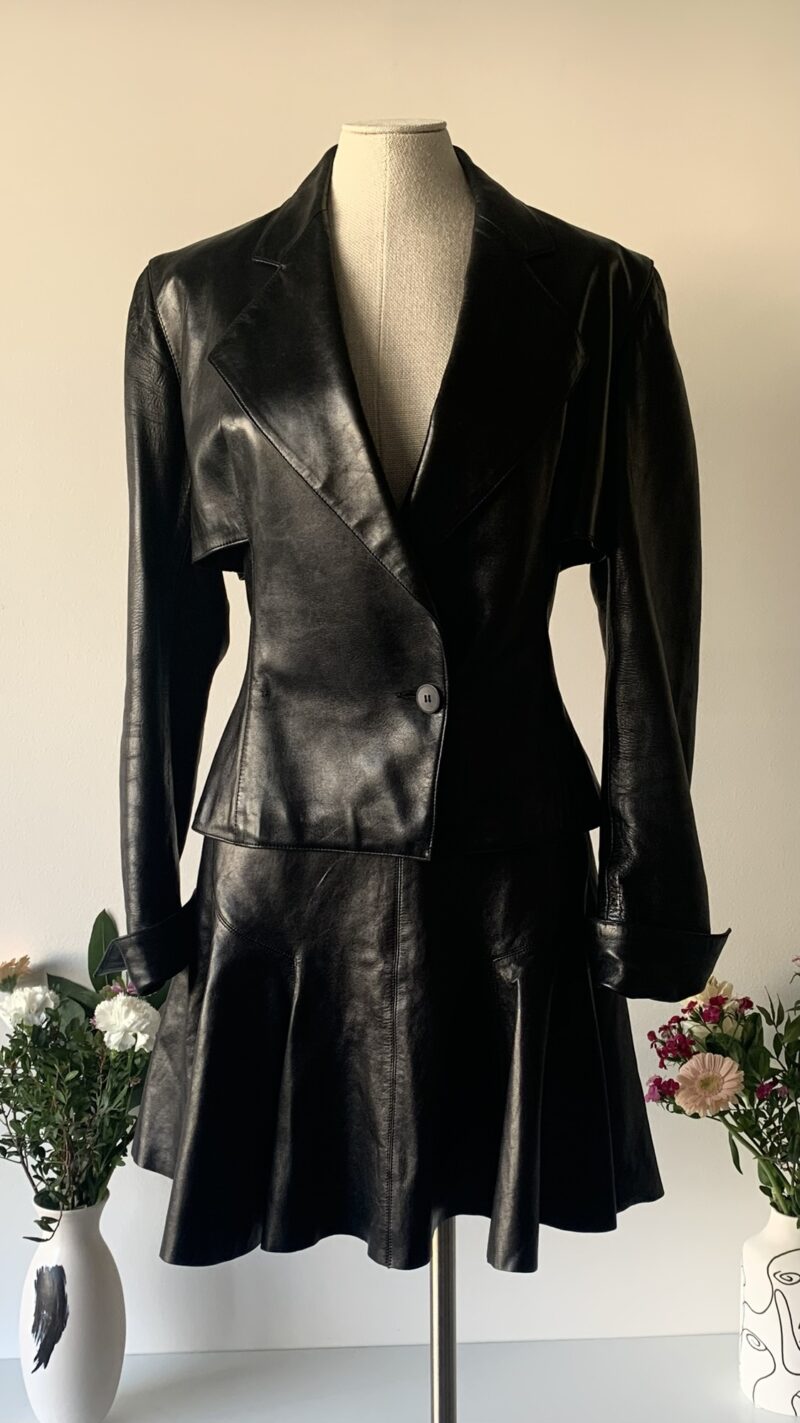 Alaia FW 1988 leather jacket and skirt set