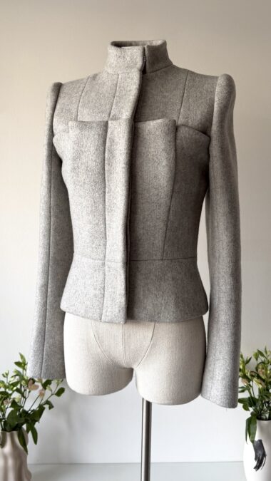 archives theory alexander mcqueen fall winter 1999 runway grey short wool technical structured vintage archival jacket