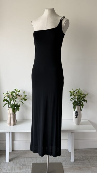 archives theory gucci by tom ford black one shoulder vintage gown maxi dress with metallic g detail vintage archival