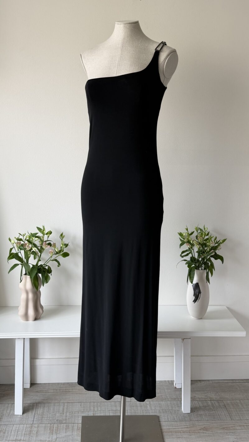 archives theory gucci by tom ford black one shoulder vintage gown maxi dress with metallic g detail vintage archival