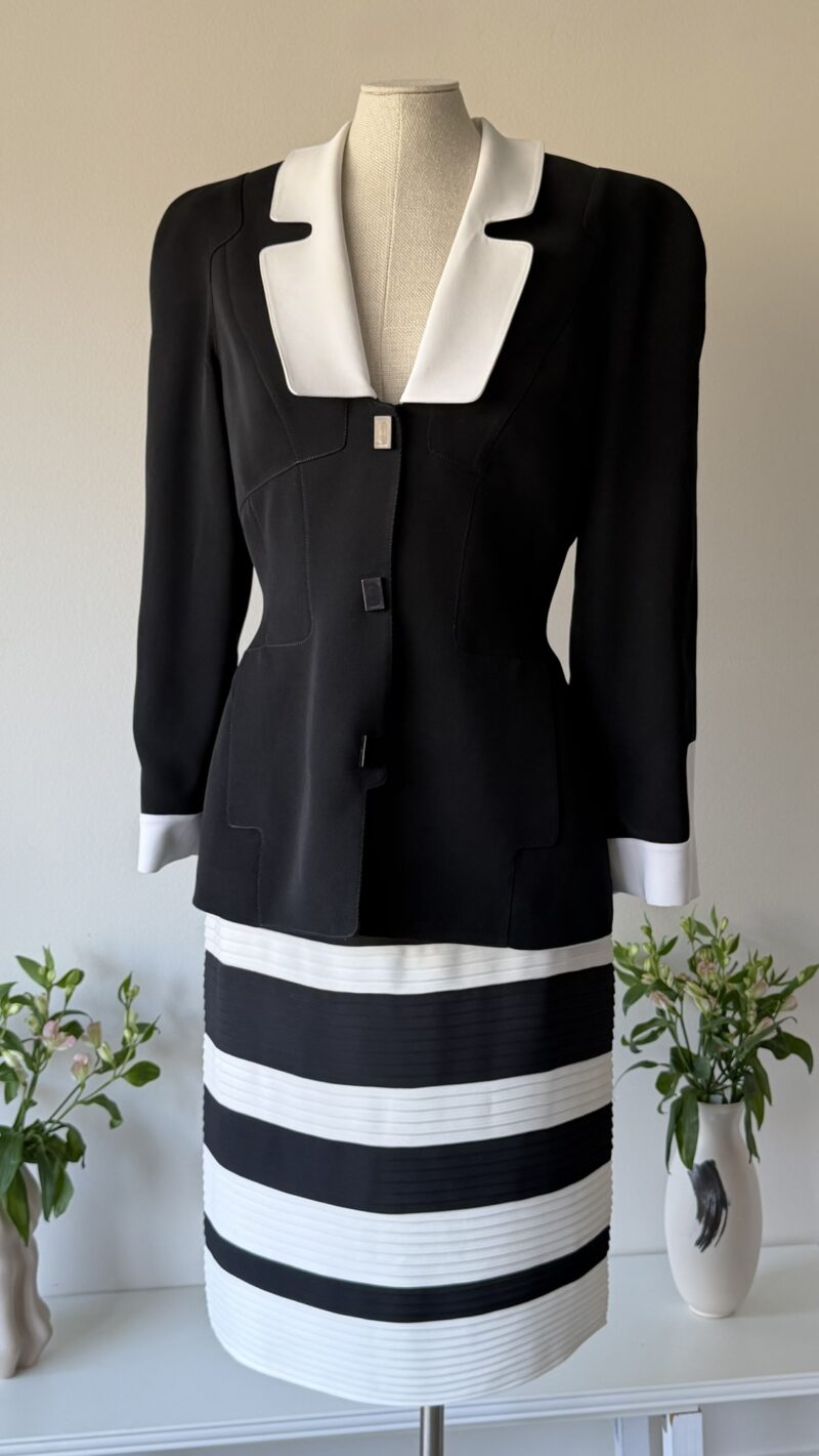 Thierry Mugler SS 1994 black and white structured skirt suit