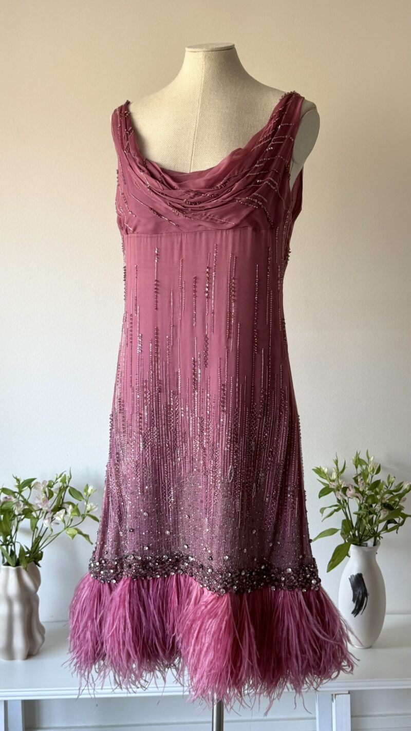 Valentino FW 2012 dark pink crystal and feather embellished dress