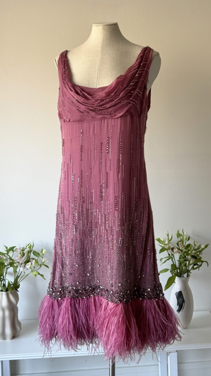 Valentino FW 2012 dark pink crystal and feather embellished dress