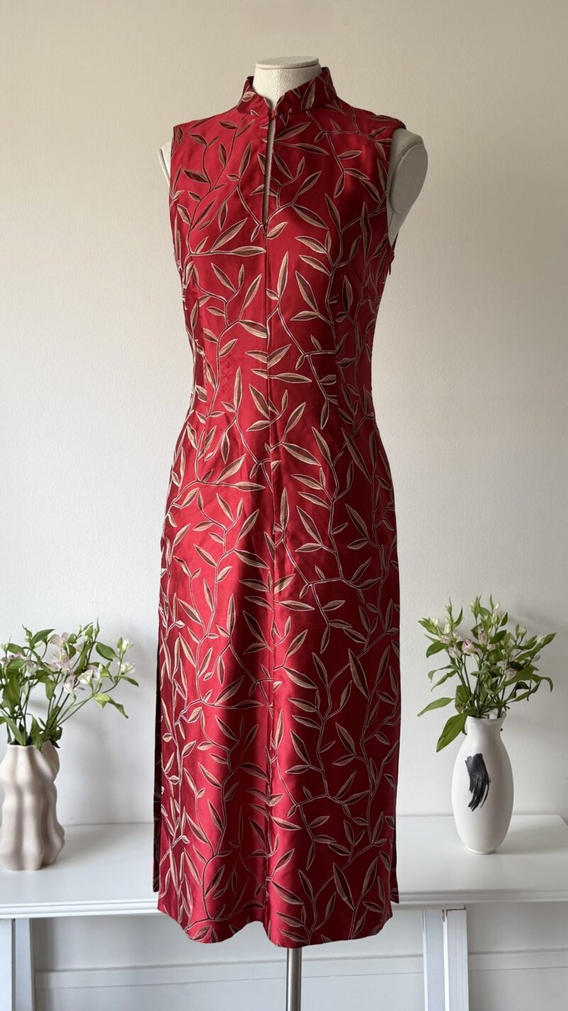 Prada SS 1997 red cheongsam qipao leaf print dress