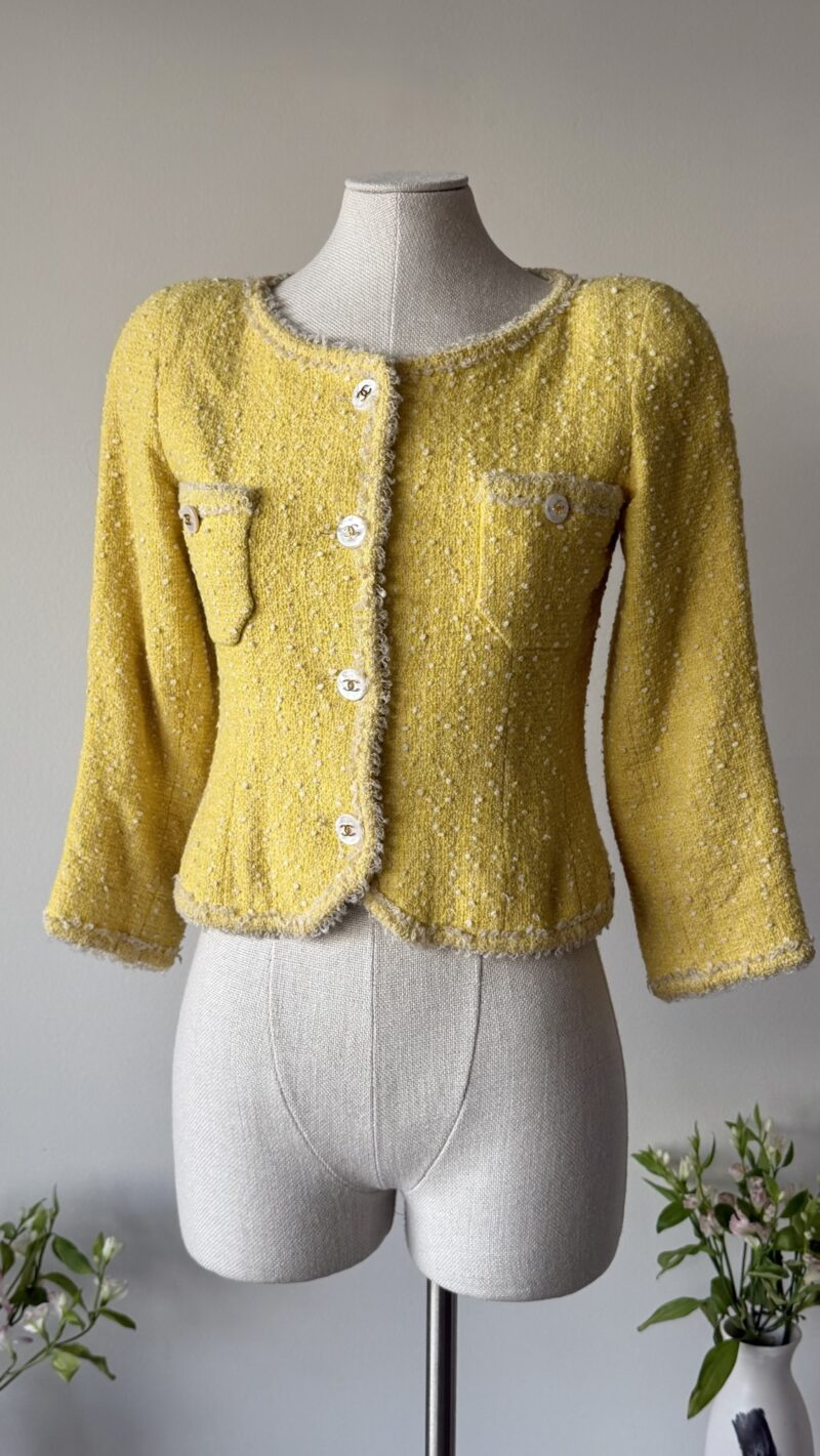 Chanel SS 1997 Lady Diana yellow boucle tweed jacket