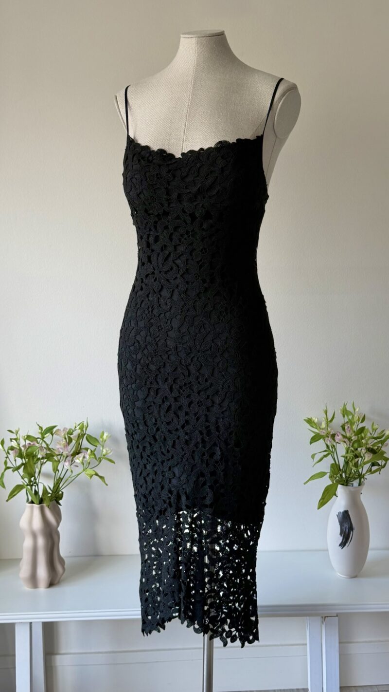Hervé Léger Couture SS 1996 black bodycon floral lace overlay dress
