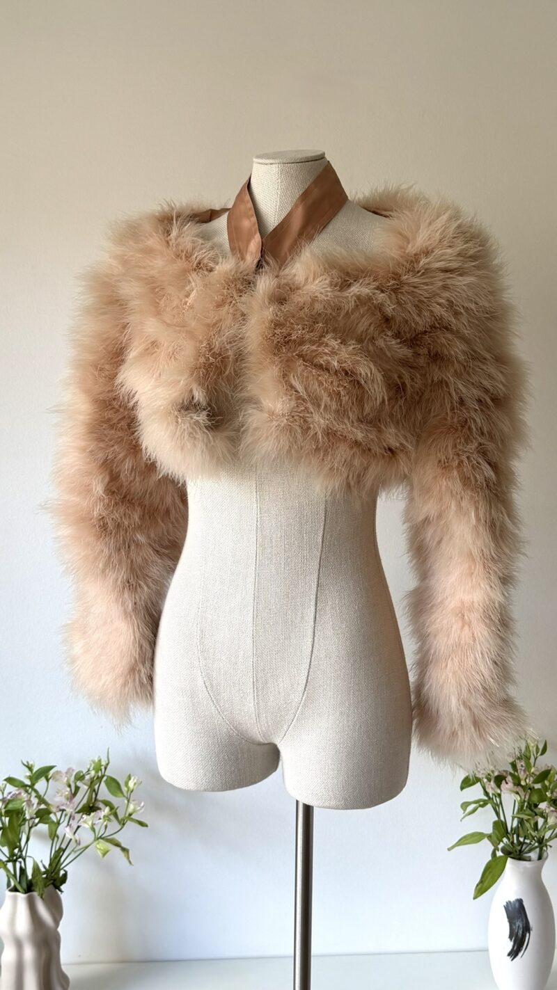 Gucci SS 2004 dusty pink marabout feather bolero jacket