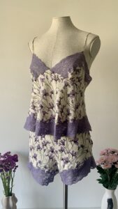 archives theory christian dior by john galliano runway archival spring summer 1998 white and purple silk lingerie top and shorts set with lace details