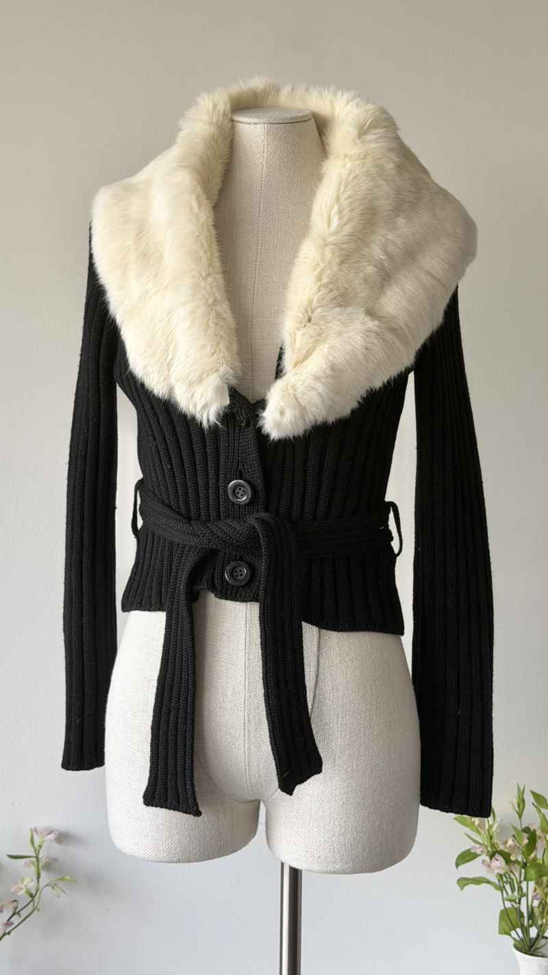Dolce & Gabbana FW 1995 white fur trim cardigan