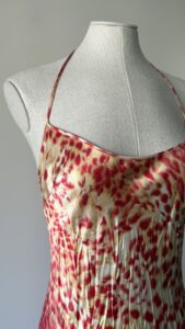 Roberto Cavalli Spring Summer SS 2000 runway vintage dress leopard print orange pink and white color on mannequin close up
