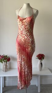 Roberto Cavalli Spring Summer SS 2000 runway vintage dress leopard print orange pink and white color on mannequin