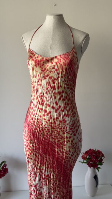 Roberto Cavalli Spring Summer SS 2000 runway vintage dress leopard print orange pink and white color on mannequin