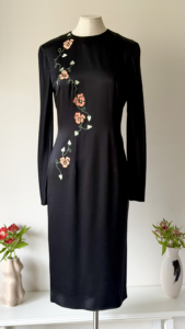 Chloé by Stella McCartney black silk long sleeve dress with floral embroidery front view