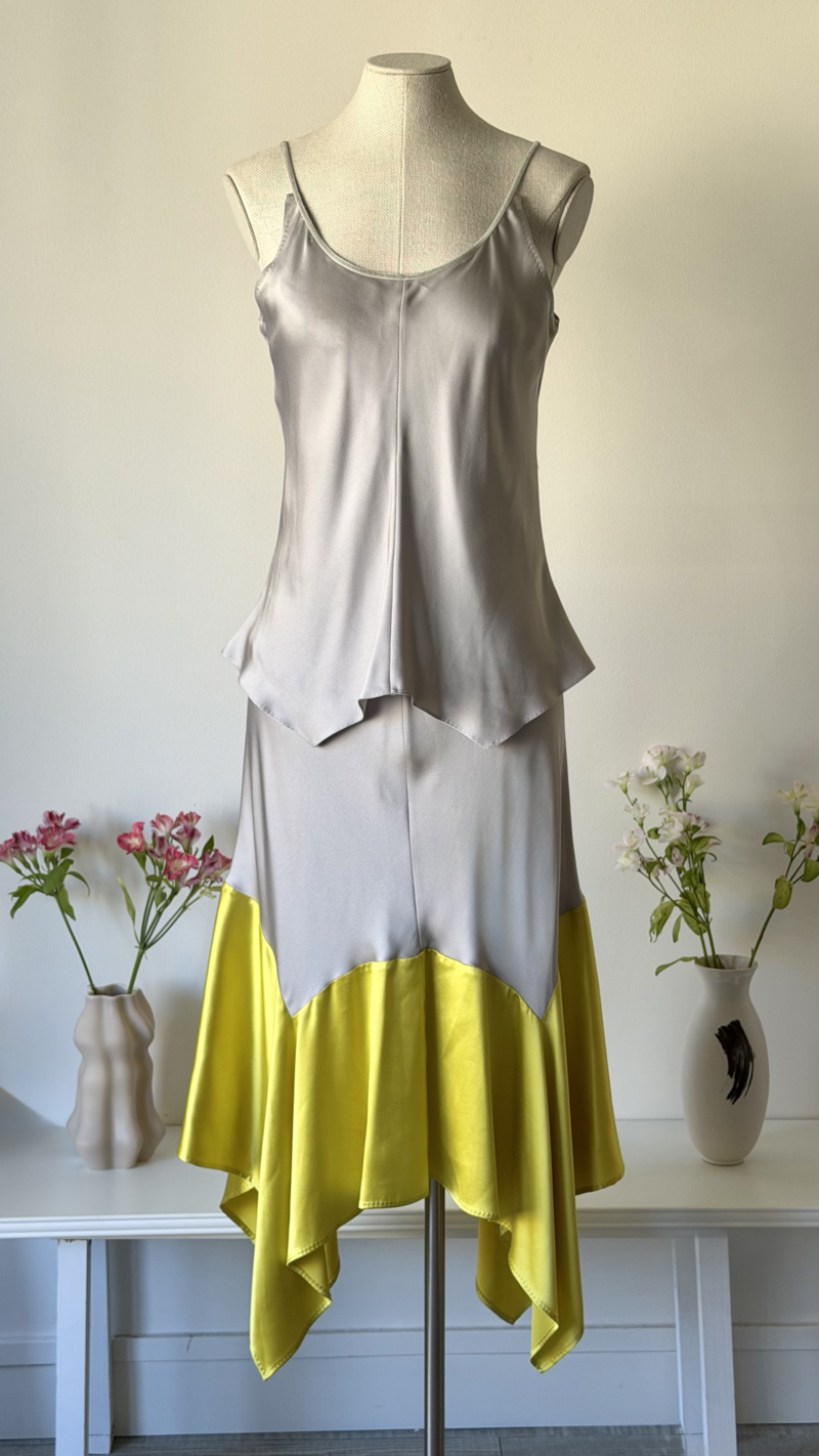 Yves Saint Laurent by Tom Ford SS 2004 grey and yellow silk dress