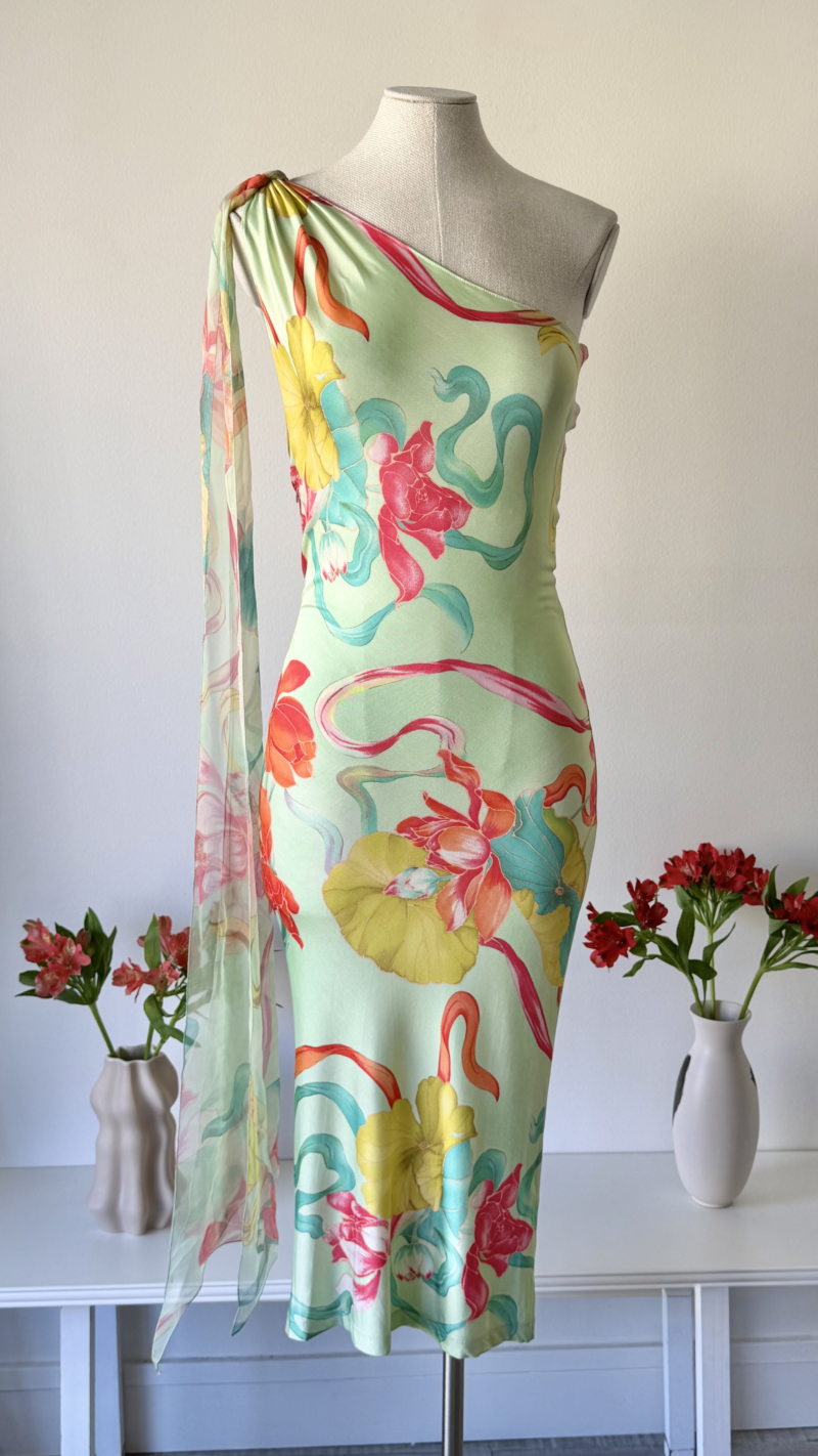 Emanuel Ungaro SS 2004 one shoulder floral dress