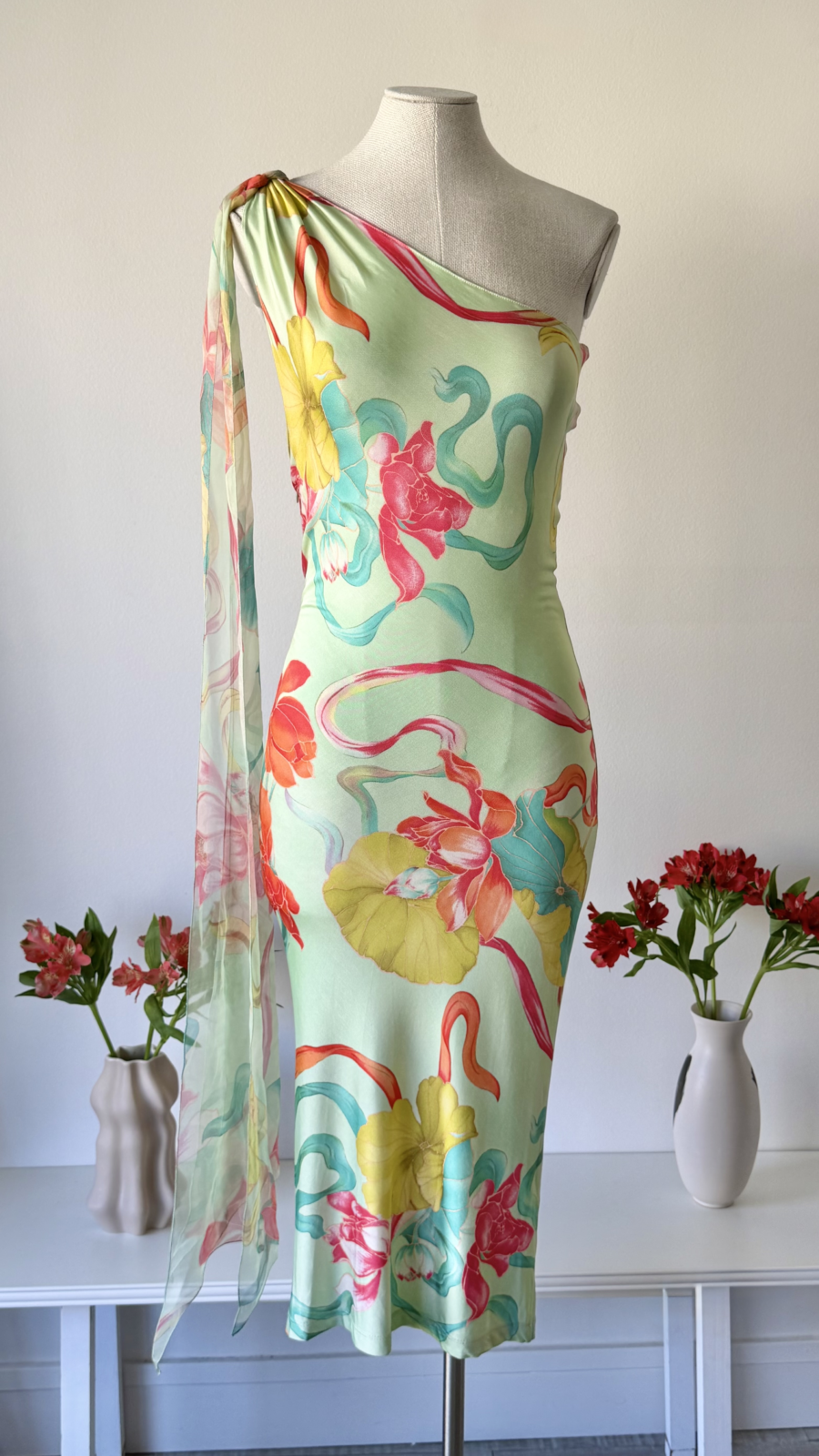 Emanuel Ungaro SS 2004 one shoulder floral dress