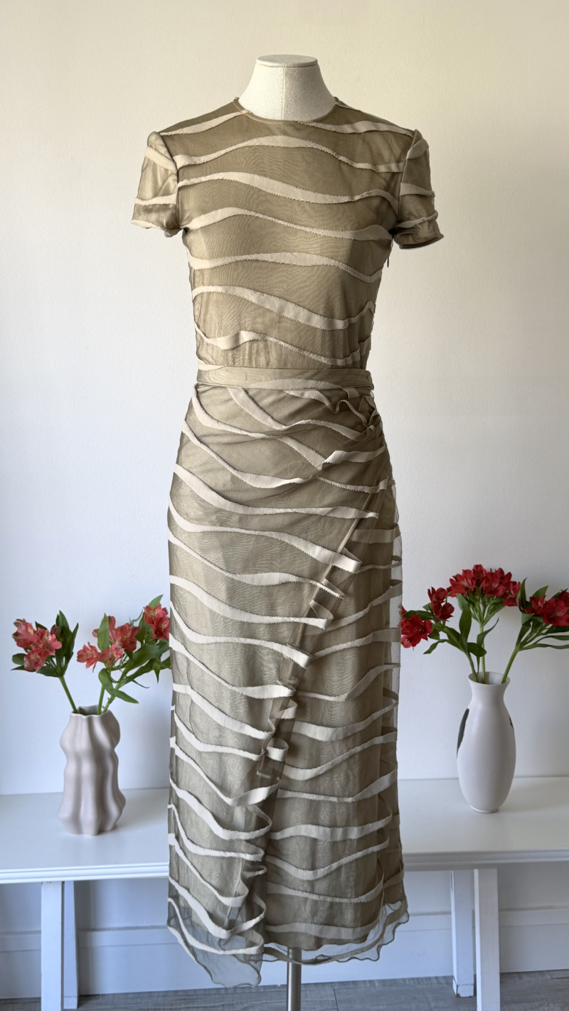 Giorgio Armani SS 1998 taupe textured mesh set