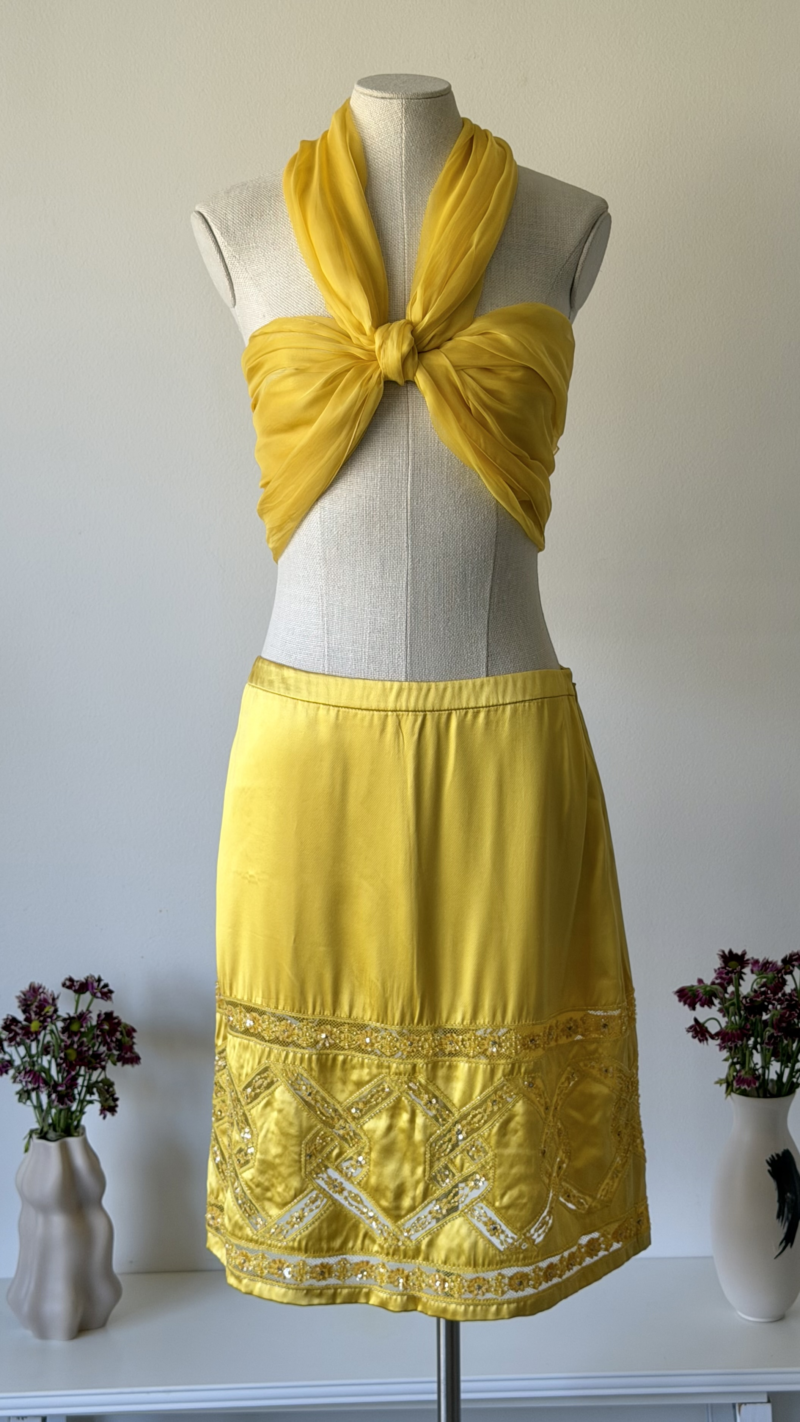 Valentino SS 2007 yellow silk stole and embellished skirt set