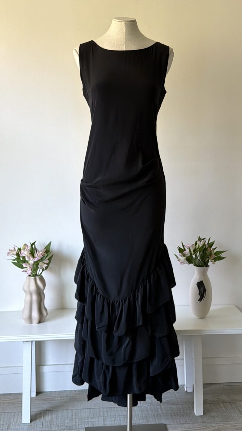 Alexander McQueen SS 1999 black silk ruffle maxi gown